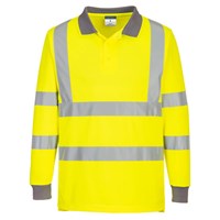 Portwest EC11 eco hi-vis long sleeve polo in yellow made from recycled polyester with stretch tape gap
