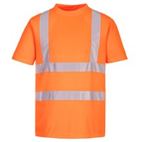 Portwest EC12 eco hi-vis short sleeve t-shirt in orange made from recycled polyester with stretch tape gap