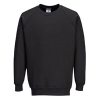 Portwest B300 Roma sweatshirt in black with crew neck and raglan sleeves for relaxed fit