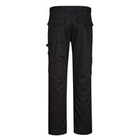 Portwest CD884 black work pants with knee pad pockets, cargo storage, and elasticated waistband
