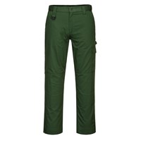 Portwest CD884 forest green work pants with knee pad pockets, cargo storage, and elasticated waistband