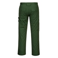 Portwest CD884 forest green work pants with knee pad pockets, cargo storage, and elasticated waistband