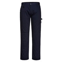 Portwest CD884 navy work pants with knee pad pockets, cargo storage, and elasticated waistband