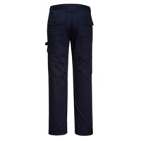 Portwest CD884 navy work pants with knee pad pockets, cargo storage, and elasticated waistband