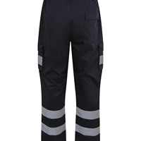 Pro RTX RX760 Navy hi‑vis cargo trousers with reflective bands and knee‑pad pockets