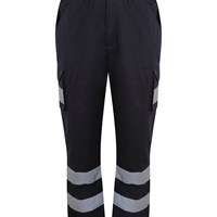 Pro RTX RX760 Navy hi‑vis cargo trousers with reflective bands and knee‑pad pockets