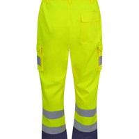 Pro RTX RX760 Yellow hi‑vis cargo trousers with reflective bands and knee‑pad pockets
