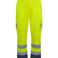 Pro RTX RX760 Yellow hi‑vis cargo trousers with reflective bands and knee‑pad pockets