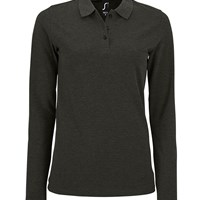 SOL’S ladies long‑sleeve piqué polo shirt with fitted cut and ribbed collar in charcoal marl