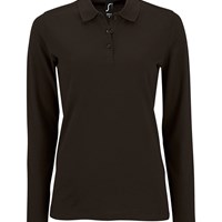 SOL’S ladies long‑sleeve piqué polo shirt with fitted cut and ribbed collar in black