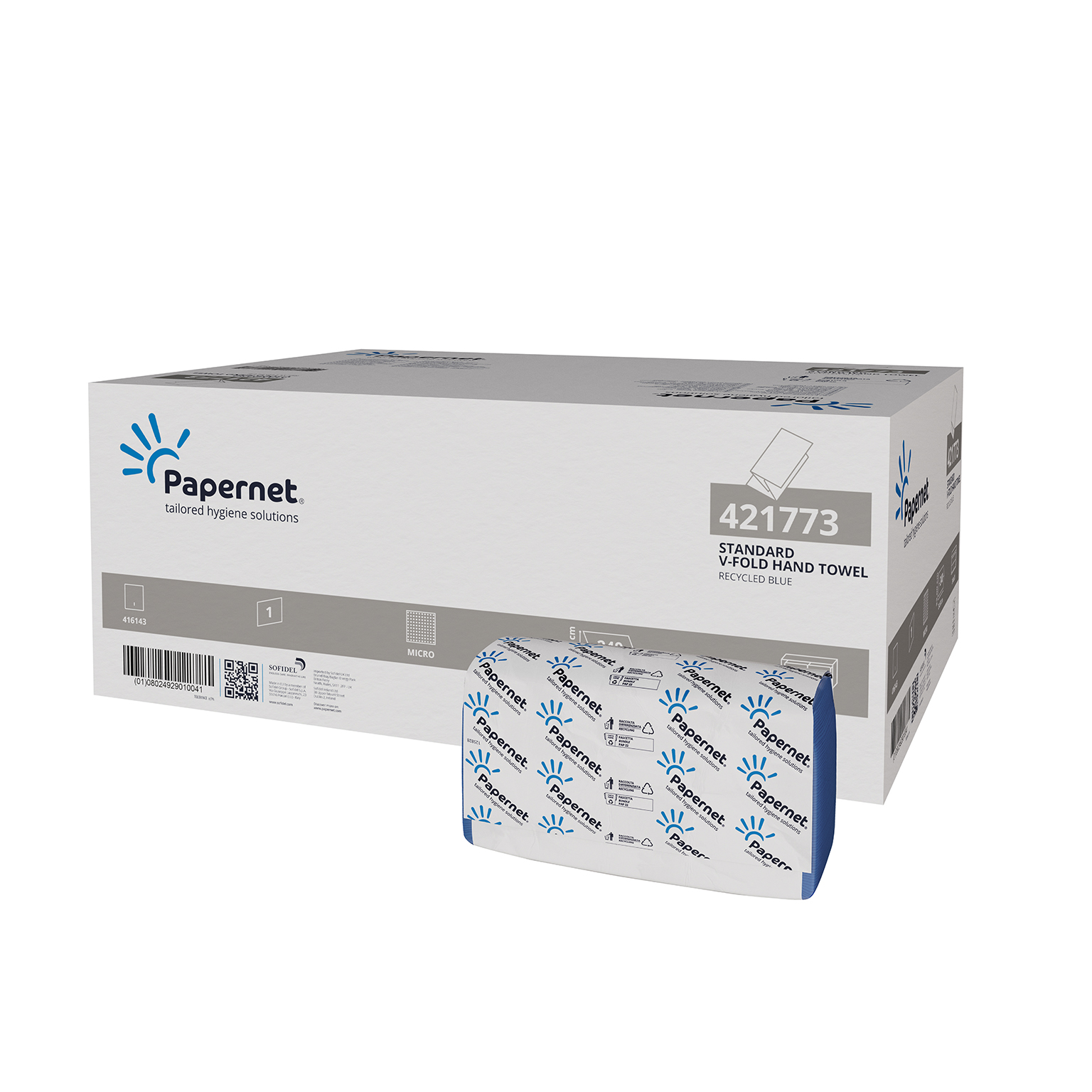 1ply V-Fold Blue Hand Towel - 240 Sheet x 20