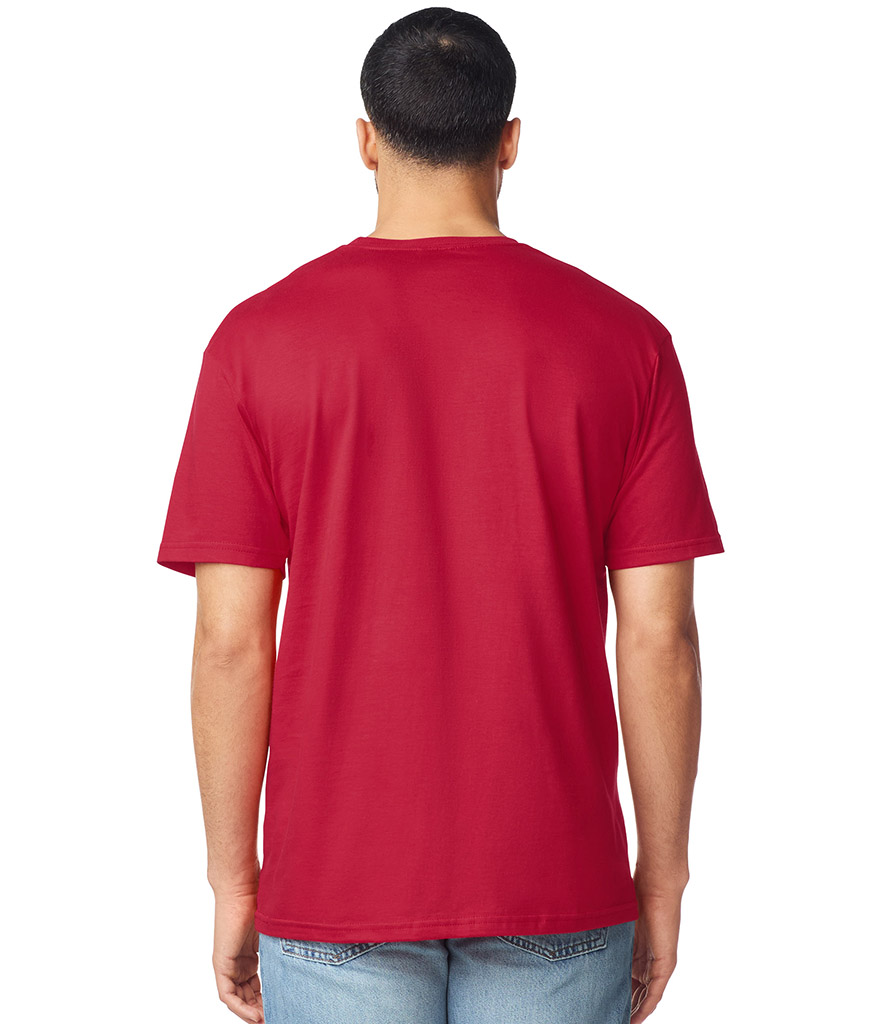Gildan Softstyle Adult T-Shirt with lightweight ringspun cotton fabric, crew neck and modern classic fit design in cherry red back view