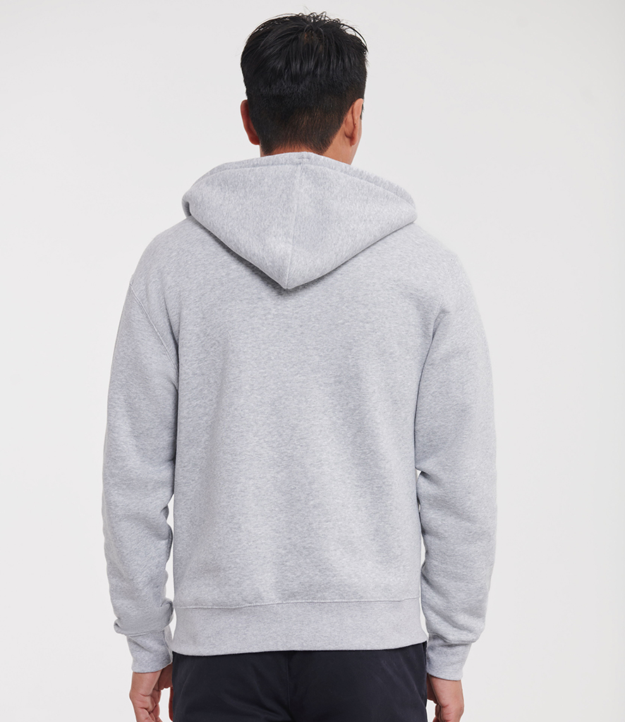 Russell Athletic Authentic Zip Hooded Sweatshirt with brushed fleece lining, full-length zip fastening and heavyweight hooded design in light oxford back view