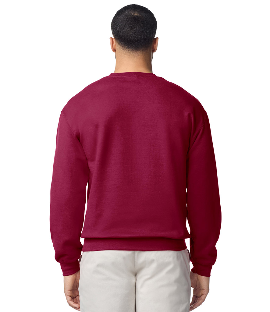 Gildan Heavy Blend sweatshirt classic crew neck design in garnet back view.