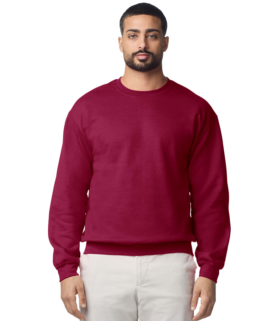 Gildan Heavy Blend sweatshirt classic crew neck design in garnet front view.