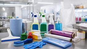 Butchery cleaning and hygiene supplies including degreasers disinfectants food safe tools PPE and catering consumables