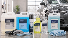 Professional car cleaning products including traffic film remover vehicle degreaser screen wash de-icer and interior cleaner