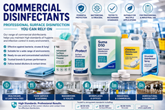 Commercial disinfectants including surface sprays cleaner disinfectants chlorine products bactericidal virucidal cleaners and wipes